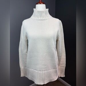 J Crew Mock Neck Sweater Sm Cream Cotton Classic Minimalist Preppy Timeless